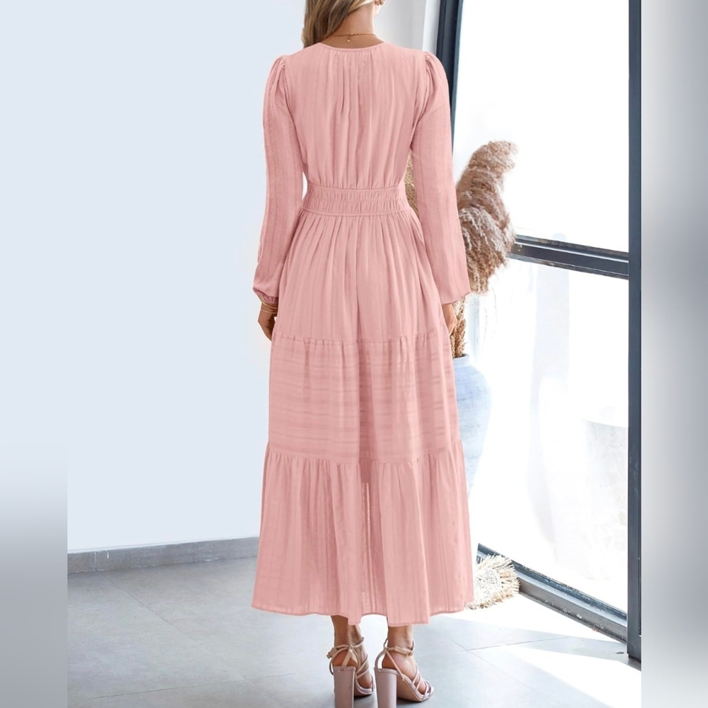 Bohemien Long Sleeve Pink Maxi Dress - Picture 2 of 11